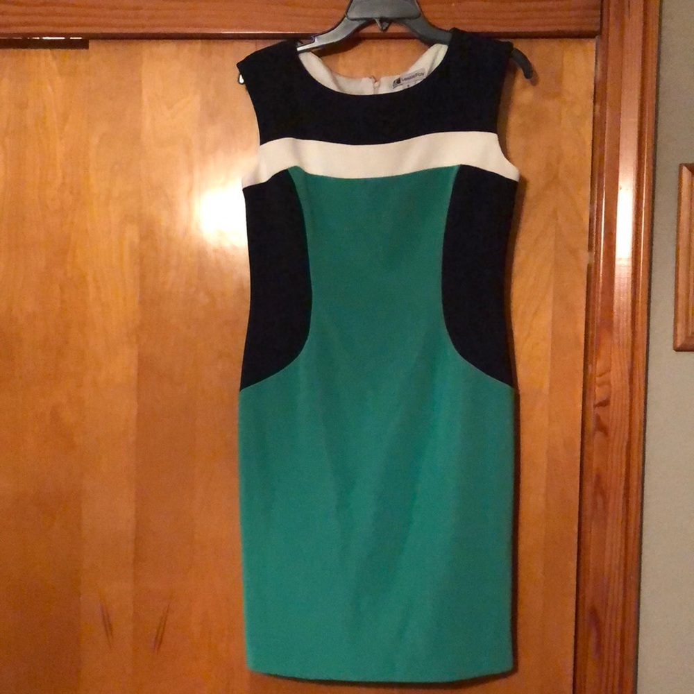 Leslie Fay Sheath Dress Green and Black Sleeveless